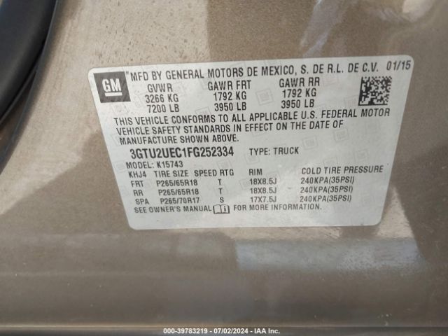 Photo 8 VIN: 3GTU2UEC1FG252334 - GMC SIERRA 