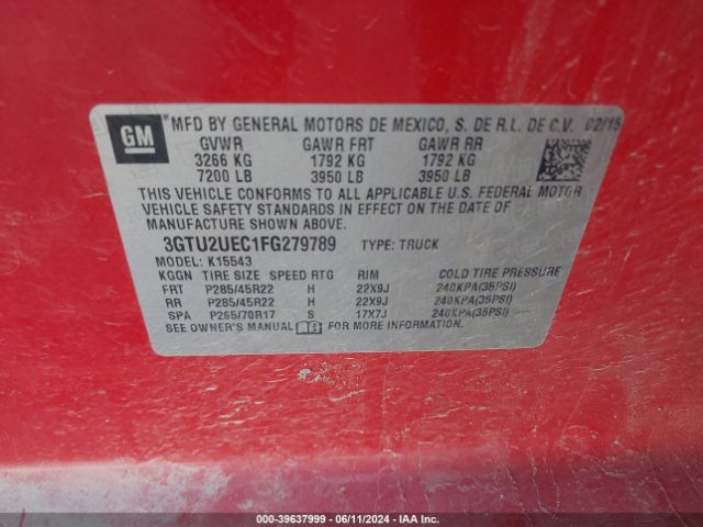 Photo 8 VIN: 3GTU2UEC1FG279789 - GMC SIERRA 