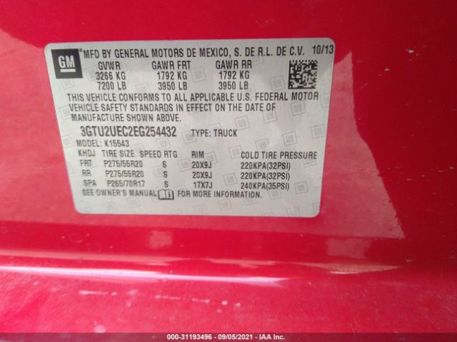 Photo 8 VIN: 3GTU2UEC2EG254432 - GMC SIERRA 1500 