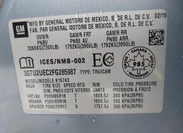 Photo 8 VIN: 3GTU2UEC2FG285987 - GMC SIERRA 1500 