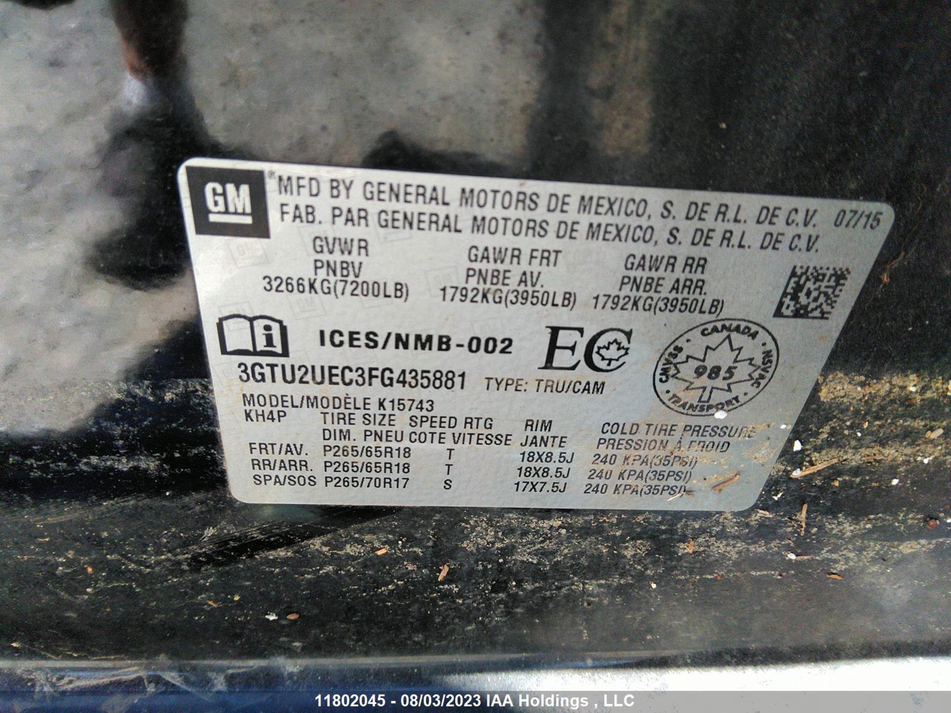 Photo 8 VIN: 3GTU2UEC3FG435881 - GMC SIERRA 