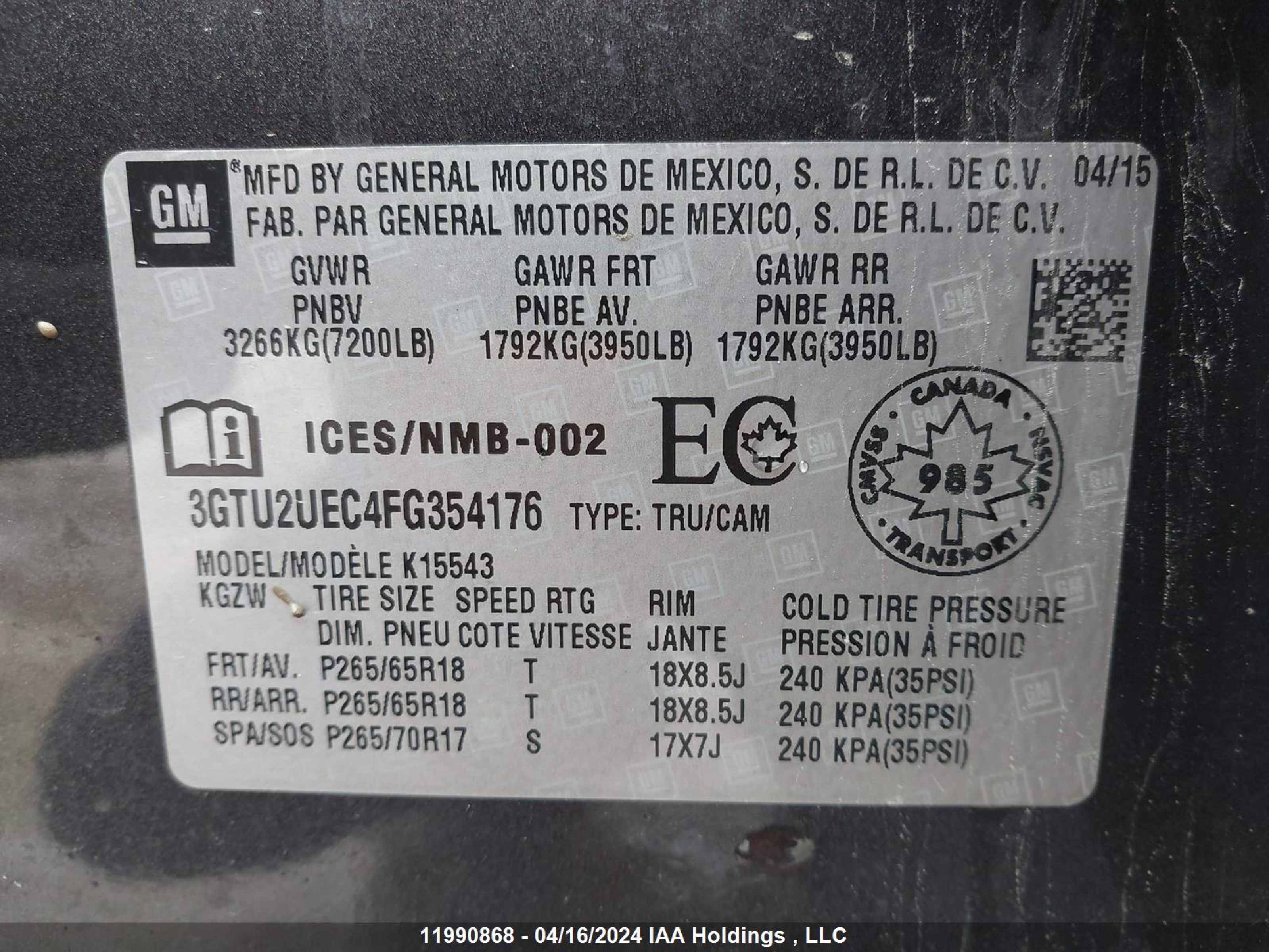 Photo 8 VIN: 3GTU2UEC4FG354176 - GMC SIERRA 