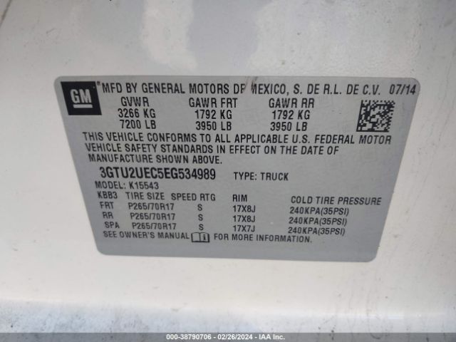 Photo 8 VIN: 3GTU2UEC5EG534989 - GMC SIERRA 1500 