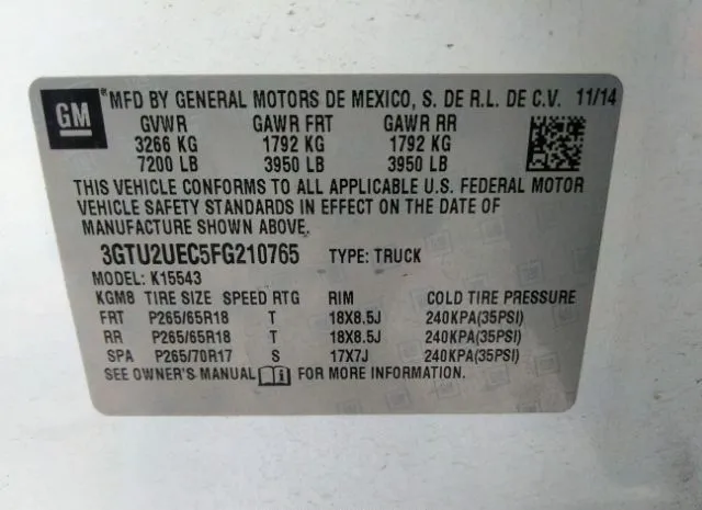 Photo 8 VIN: 3GTU2UEC5FG210765 - GMC SIERRA 1500 