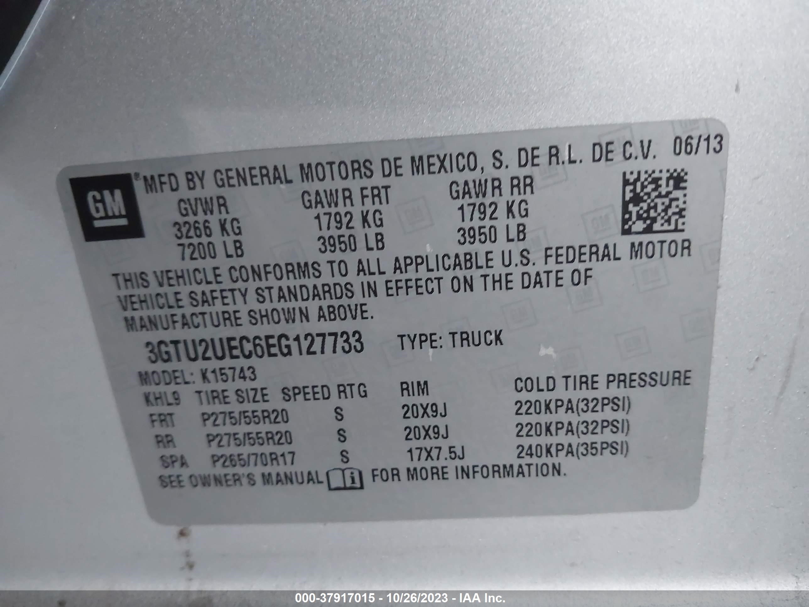 Photo 8 VIN: 3GTU2UEC6EG127733 - GMC SIERRA 