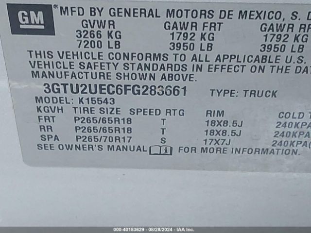 Photo 8 VIN: 3GTU2UEC6FG283661 - GMC SIERRA 