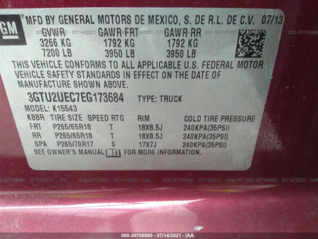 Photo 8 VIN: 3GTU2UEC7EG173684 - GMC SIERRA 1500 