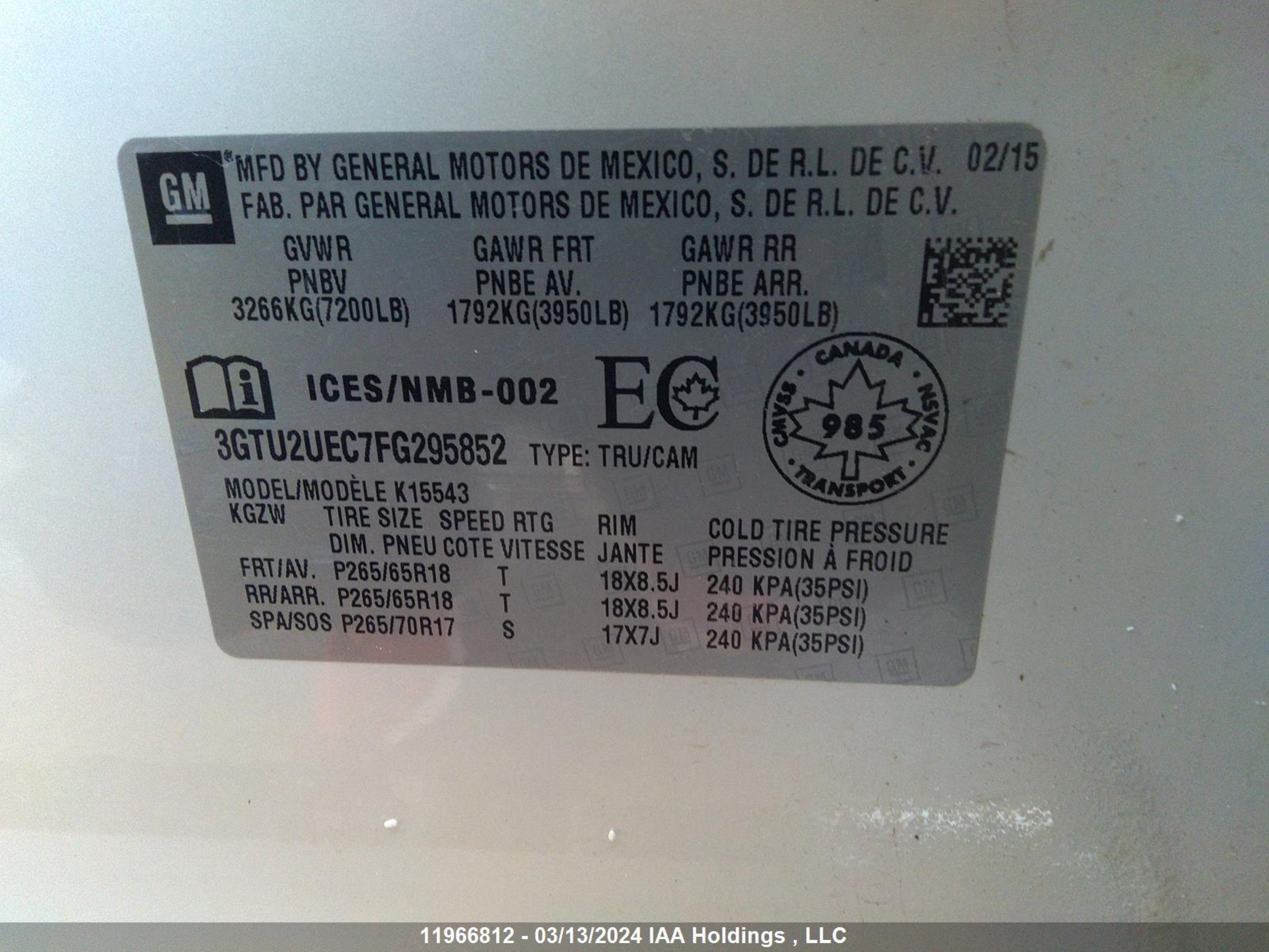 Photo 8 VIN: 3GTU2UEC7FG295852 - GMC SIERRA 