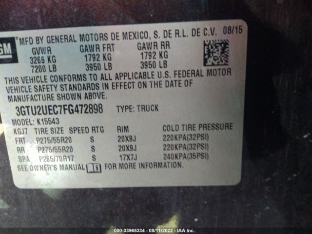 Photo 8 VIN: 3GTU2UEC7FG472898 - GMC SIERRA 1500 