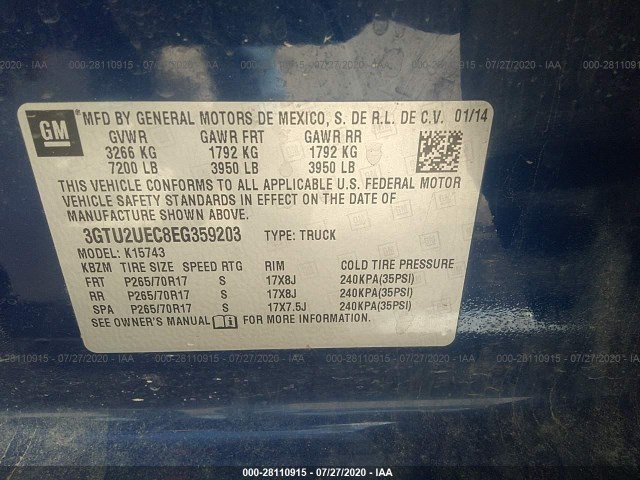 Photo 8 VIN: 3GTU2UEC8EG359203 - GMC SIERRA 1500 