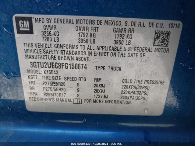 Photo 8 VIN: 3GTU2UEC8FG150674 - GMC SIERRA 