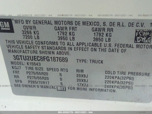 Photo 8 VIN: 3GTU2UEC8FG187689 - GMC SIERRA 1500 