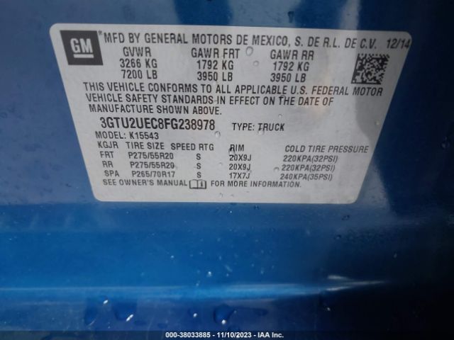 Photo 8 VIN: 3GTU2UEC8FG238978 - GMC SIERRA 1500 