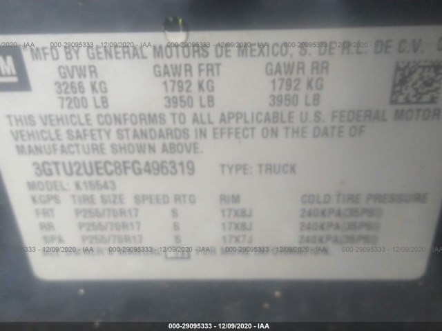 Photo 8 VIN: 3GTU2UEC8FG496319 - GMC SIERRA 1500 