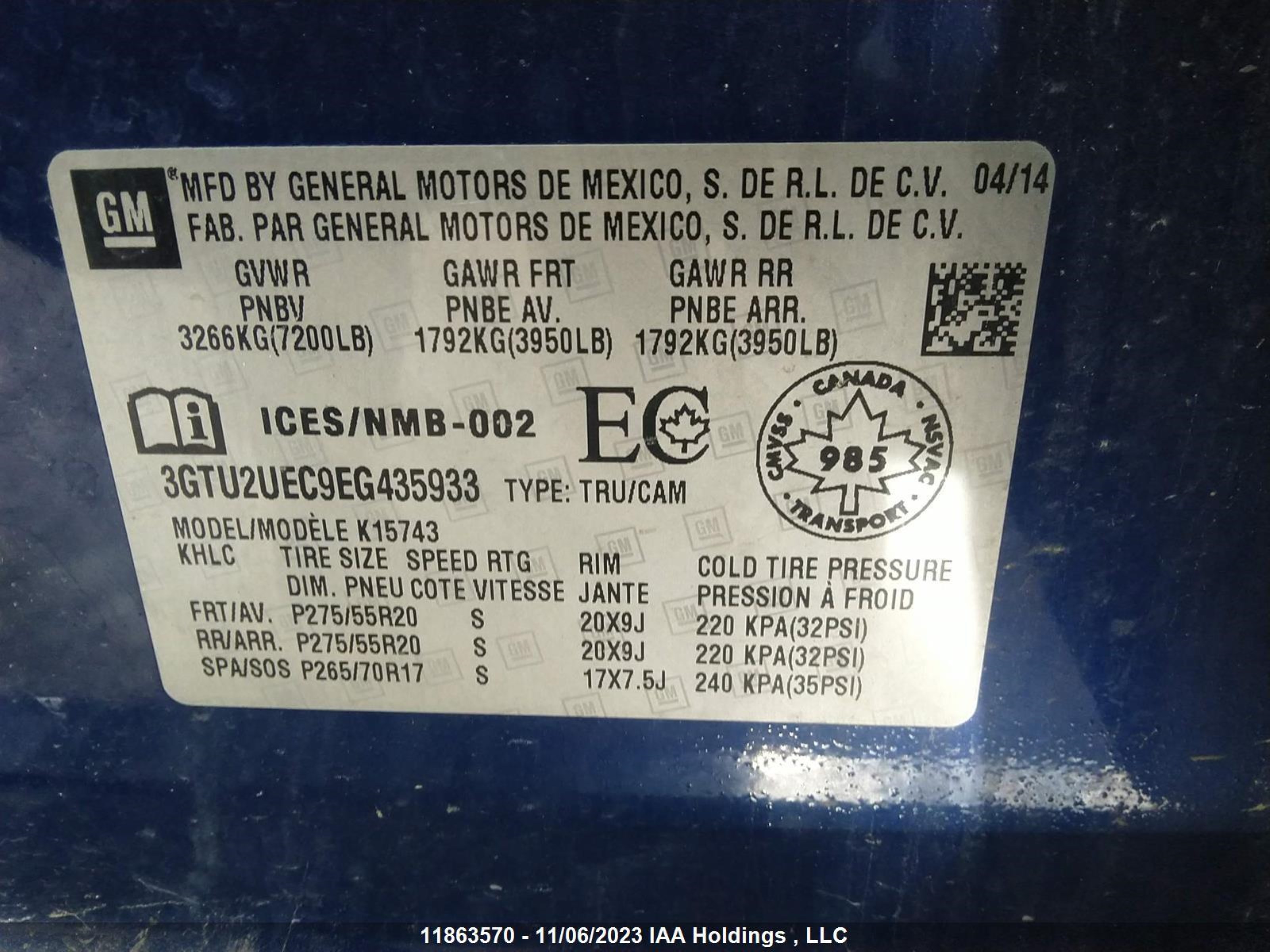 Photo 8 VIN: 3GTU2UEC9EG435933 - GMC SIERRA 