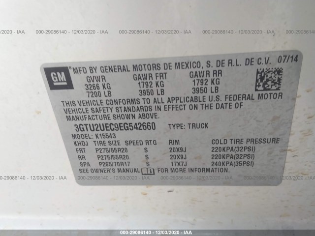 Photo 8 VIN: 3GTU2UEC9EG542660 - GMC SIERRA 1500 