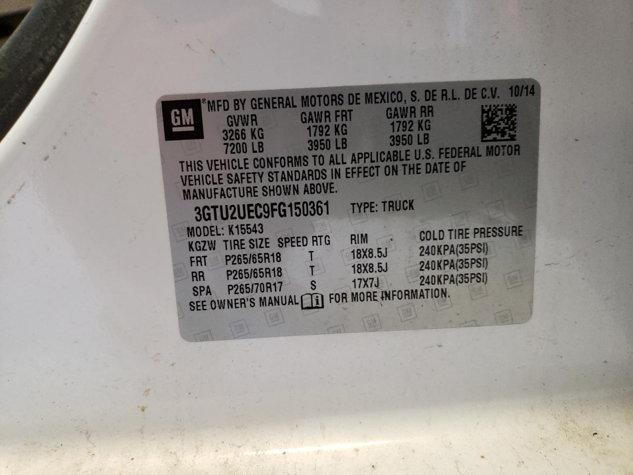 Photo 11 VIN: 3GTU2UEC9FG150361 - GMC SIERRA 