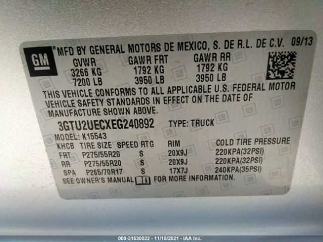 Photo 8 VIN: 3GTU2UECXEG240892 - GMC SIERRA 1500 