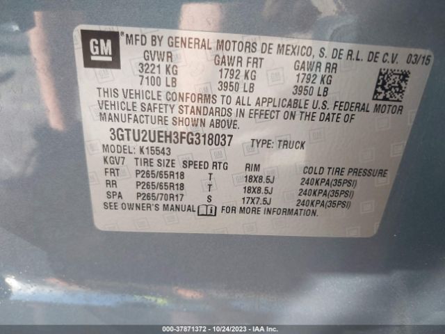 Photo 8 VIN: 3GTU2UEH3FG318037 - GMC SIERRA 1500 