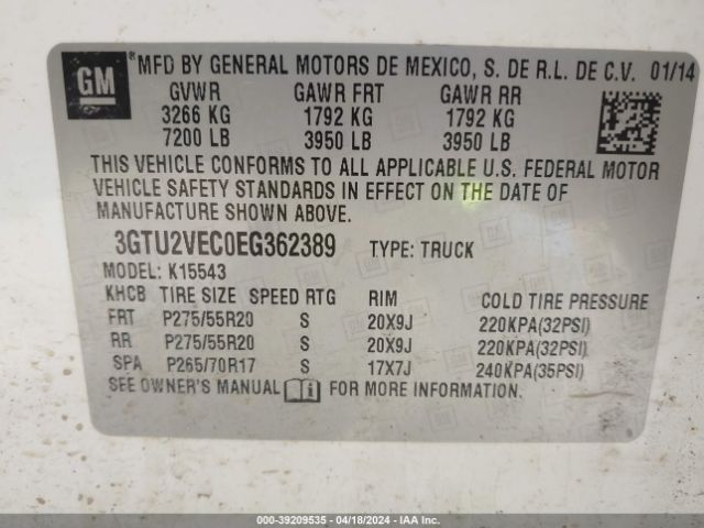 Photo 8 VIN: 3GTU2VEC0EG362389 - GMC SIERRA 1500 