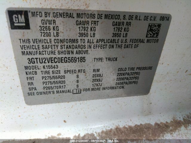 Photo 8 VIN: 3GTU2VEC0EG569185 - GMC SIERRA 1500 