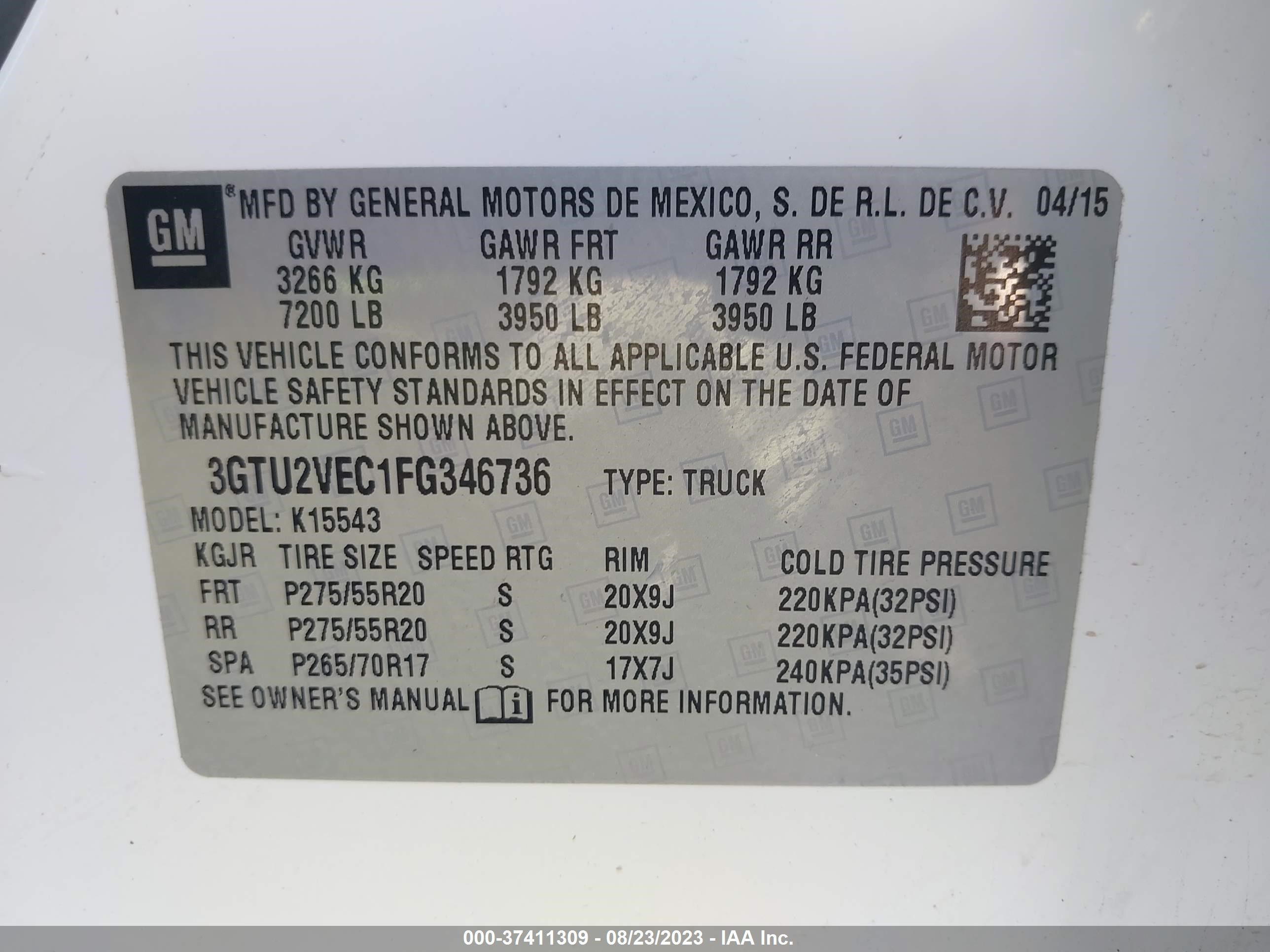 Photo 8 VIN: 3GTU2VEC1FG346736 - GMC SIERRA 