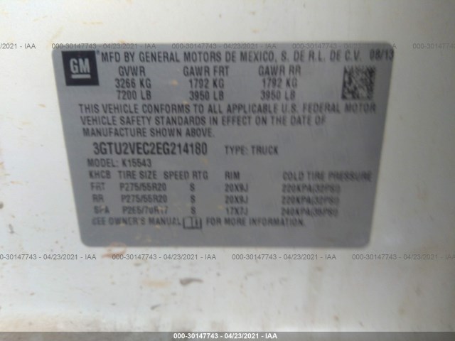 Photo 8 VIN: 3GTU2VEC2EG214180 - GMC SIERRA 1500 