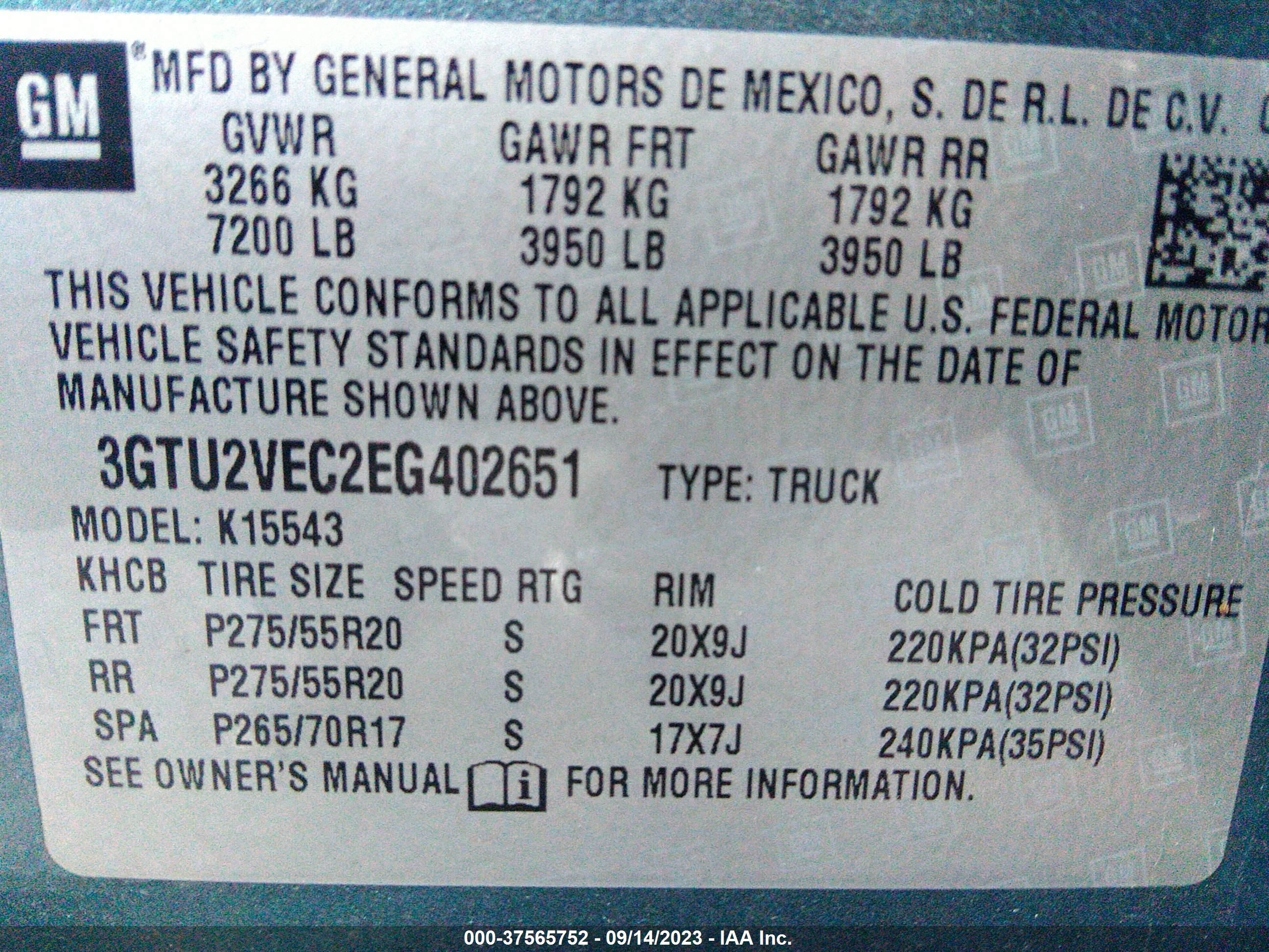 Photo 8 VIN: 3GTU2VEC2EG402651 - GMC SIERRA 