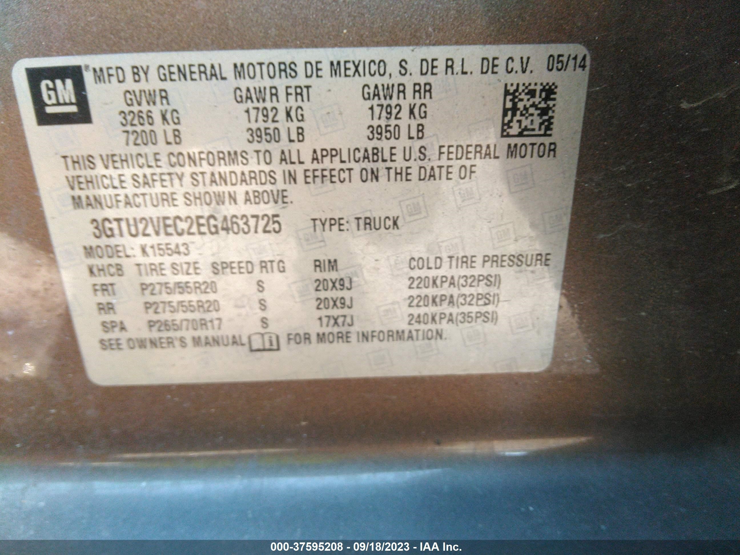 Photo 8 VIN: 3GTU2VEC2EG463725 - GMC SIERRA 