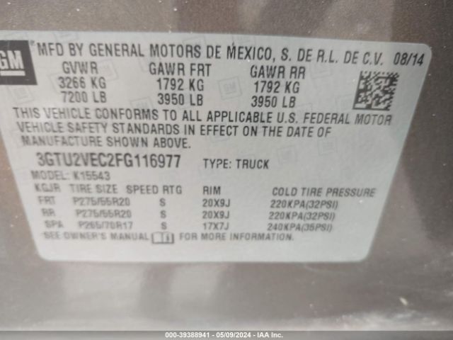 Photo 8 VIN: 3GTU2VEC2FG116977 - GMC SIERRA 1500 