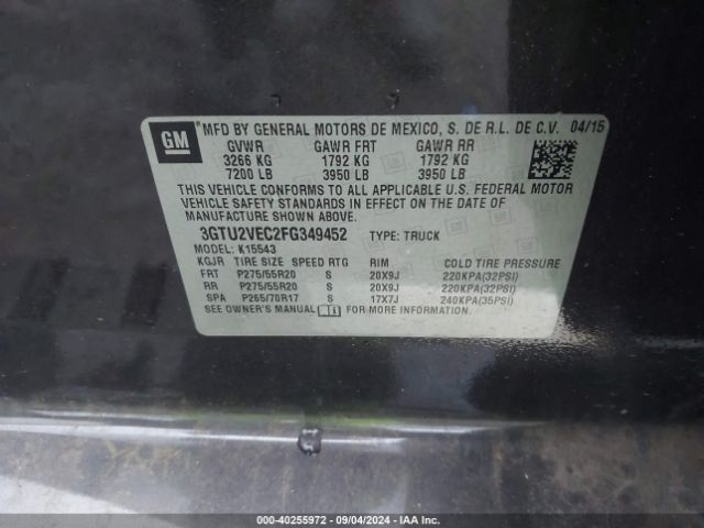 Photo 8 VIN: 3GTU2VEC2FG349452 - GMC SIERRA 