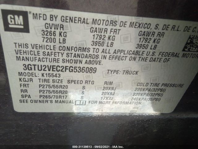 Photo 8 VIN: 3GTU2VEC2FG536089 - GMC SIERRA 1500 