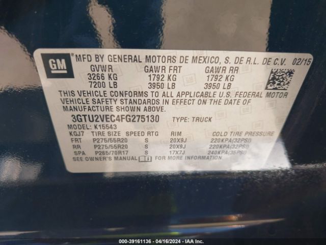 Photo 8 VIN: 3GTU2VEC4FG275130 - GMC SIERRA 1500 