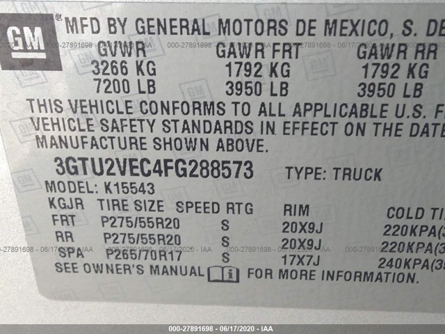 Photo 8 VIN: 3GTU2VEC4FG288573 - GMC SIERRA 1500 