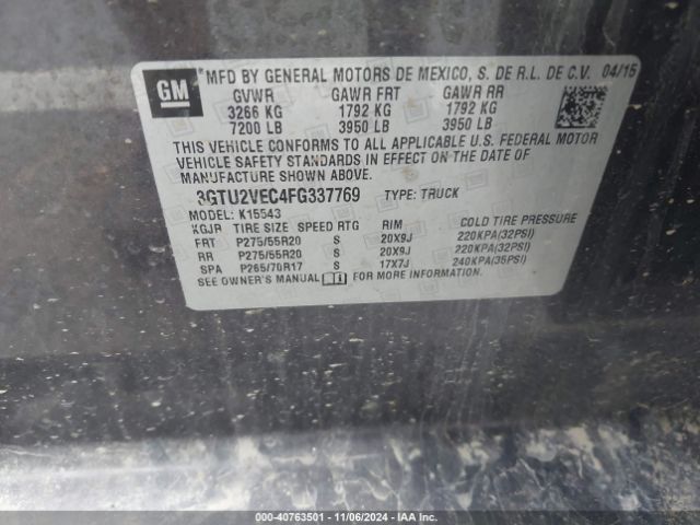 Photo 8 VIN: 3GTU2VEC4FG337769 - GMC SIERRA 