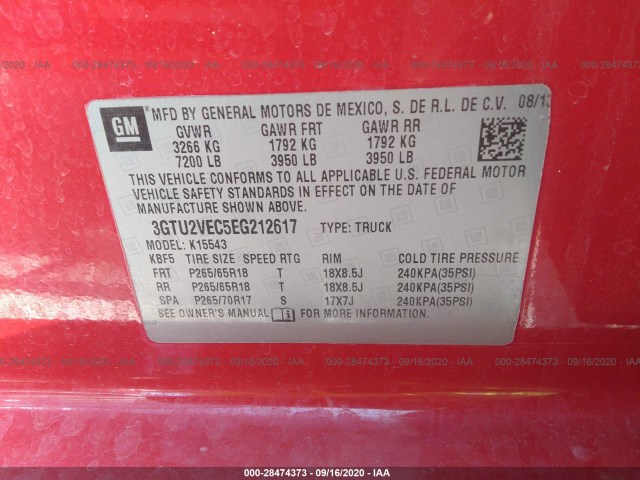 Photo 8 VIN: 3GTU2VEC5EG212617 - GMC SIERRA 1500 