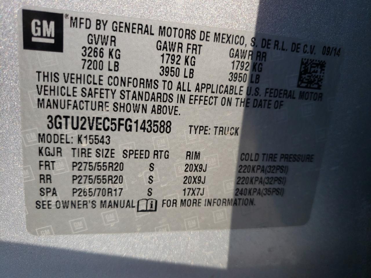 Photo 12 VIN: 3GTU2VEC5FG143588 - GMC SIERRA 