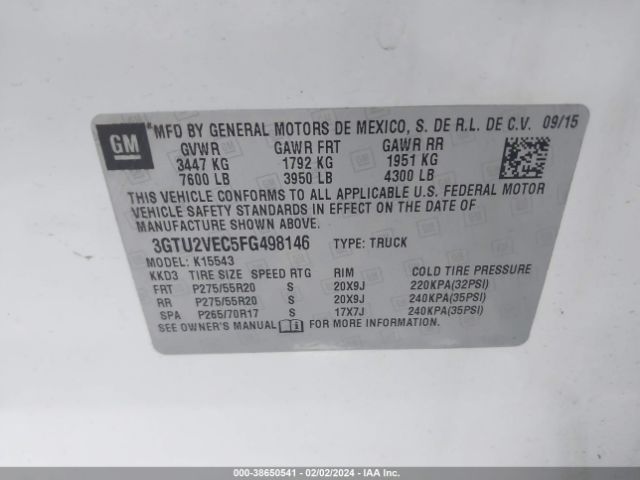 Photo 8 VIN: 3GTU2VEC5FG498146 - GMC SIERRA 1500 