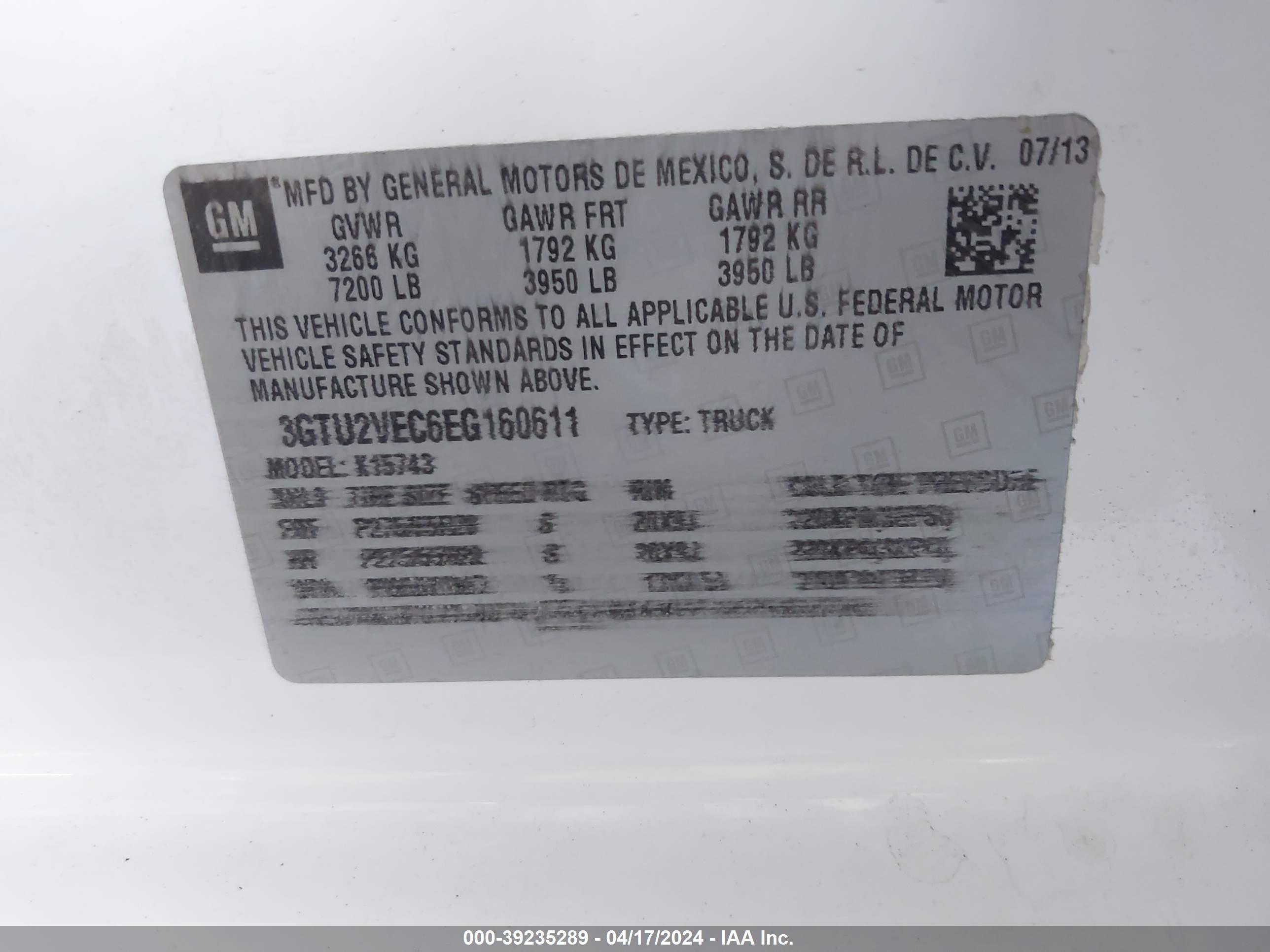 Photo 8 VIN: 3GTU2VEC6EG160611 - GMC SIERRA 