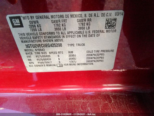 Photo 8 VIN: 3GTU2VEC6EG425298 - GMC SIERRA 1500 