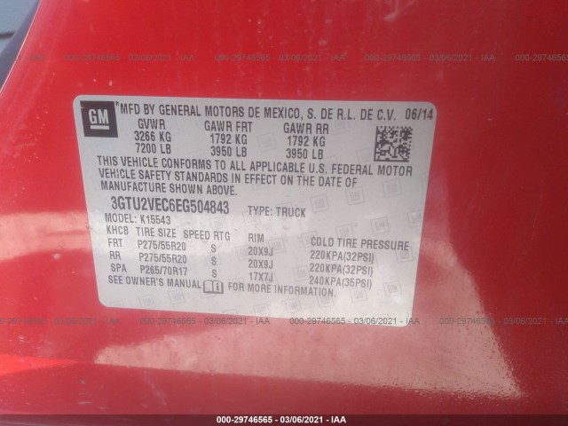 Photo 8 VIN: 3GTU2VEC6EG504843 - GMC SIERRA 1500 