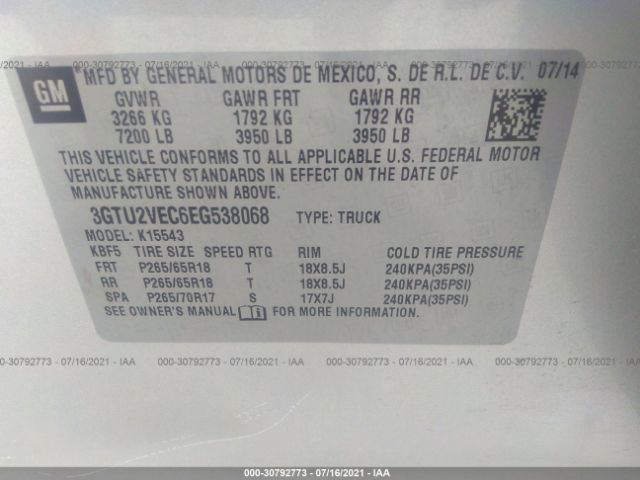 Photo 8 VIN: 3GTU2VEC6EG538068 - GMC SIERRA 1500 