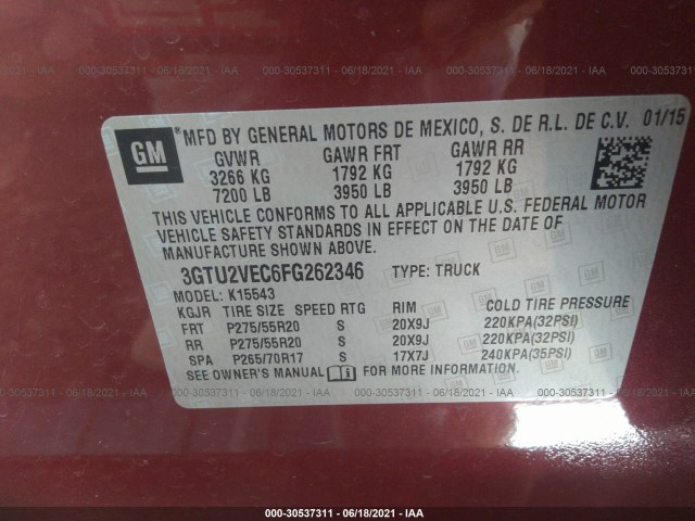 Photo 8 VIN: 3GTU2VEC6FG262346 - GMC SIERRA 1500 