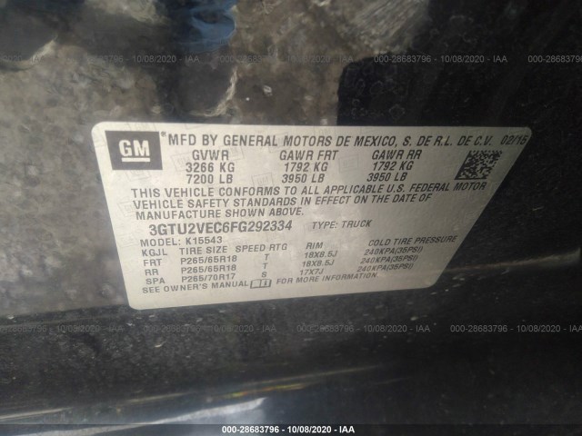 Photo 8 VIN: 3GTU2VEC6FG292334 - GMC SIERRA 1500 