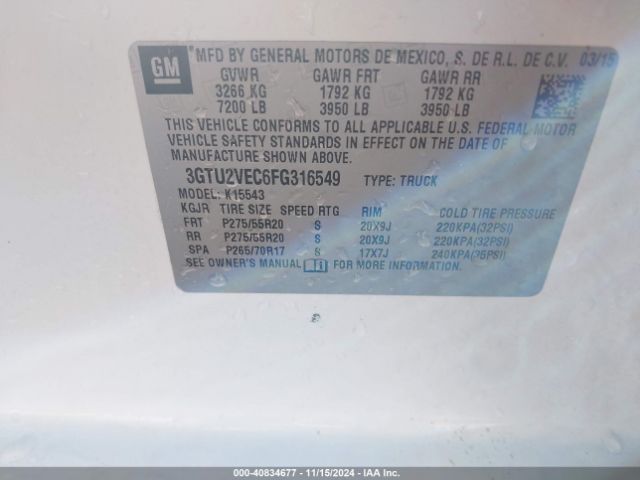 Photo 8 VIN: 3GTU2VEC6FG316549 - GMC SIERRA 