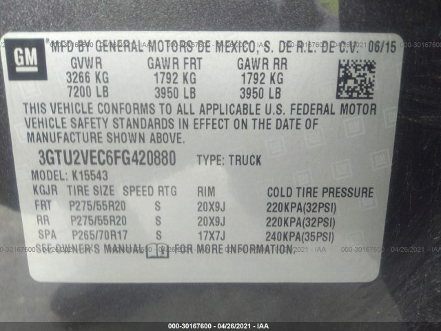 Photo 8 VIN: 3GTU2VEC6FG420880 - GMC SIERRA 1500 