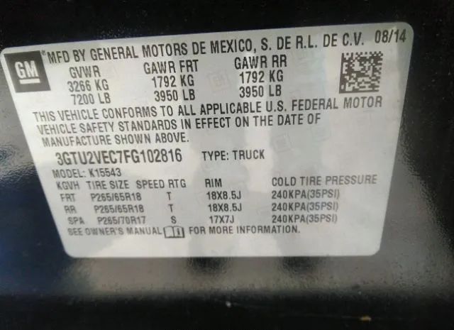 Photo 8 VIN: 3GTU2VEC7FG102816 - GMC SIERRA 1500 