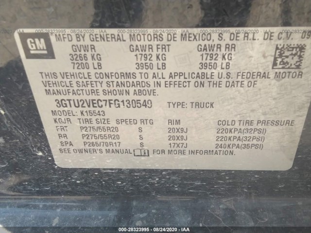 Photo 8 VIN: 3GTU2VEC7FG130549 - GMC SIERRA 1500 