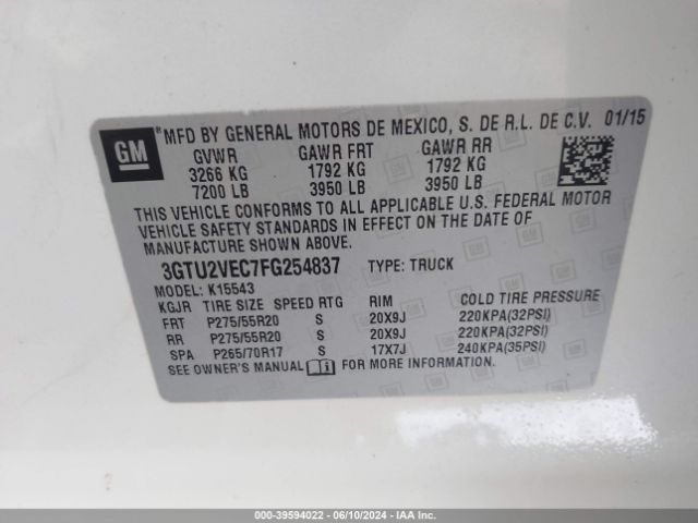 Photo 8 VIN: 3GTU2VEC7FG254837 - GMC SIERRA 