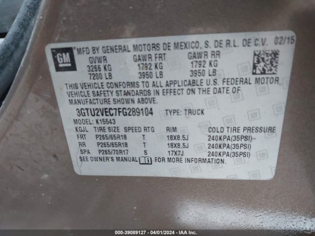 Photo 8 VIN: 3GTU2VEC7FG289104 - GMC SIERRA 1500 